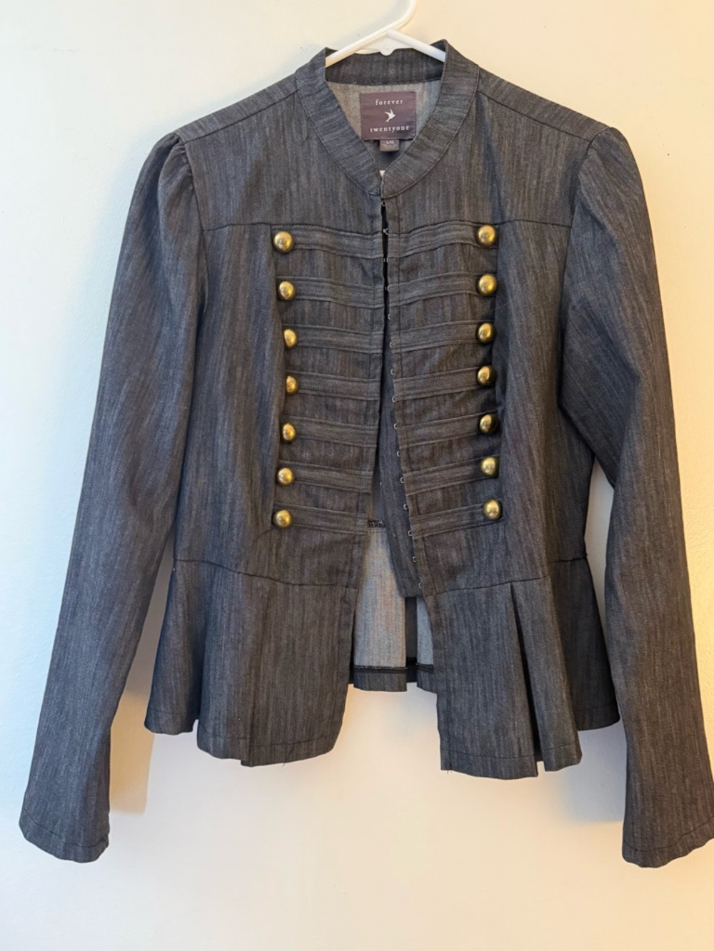 Y2K Forever 21 Gray Military-Inspired Peplum Blazer with Gold Buttons